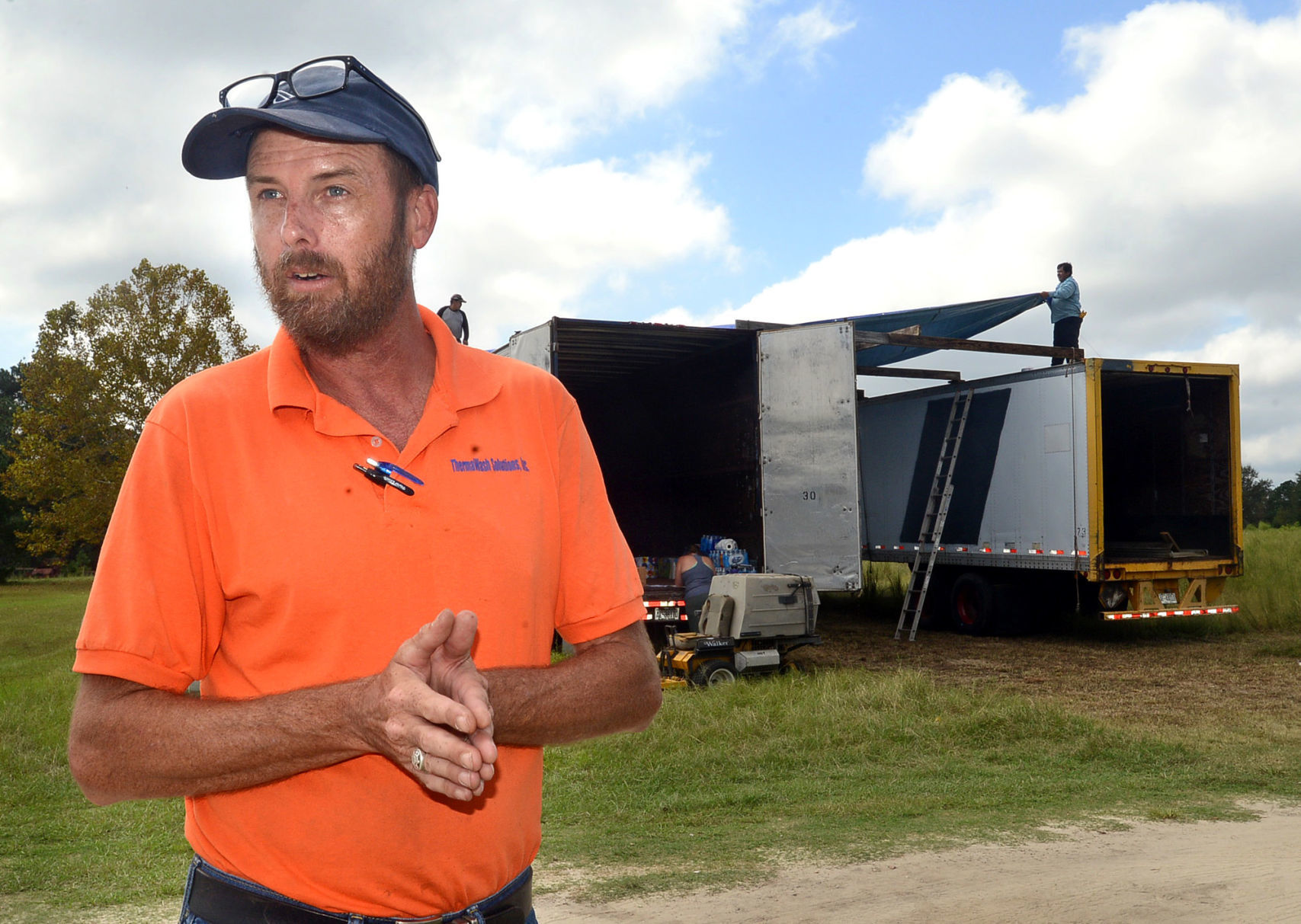Jon Rachels at a collection site for flood victims in Vass